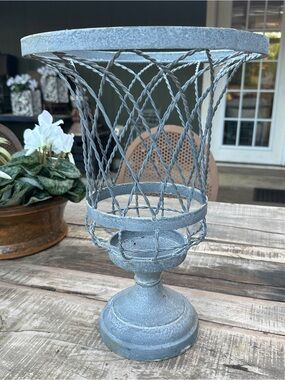 Rustic Metal Urn Planter - Gray